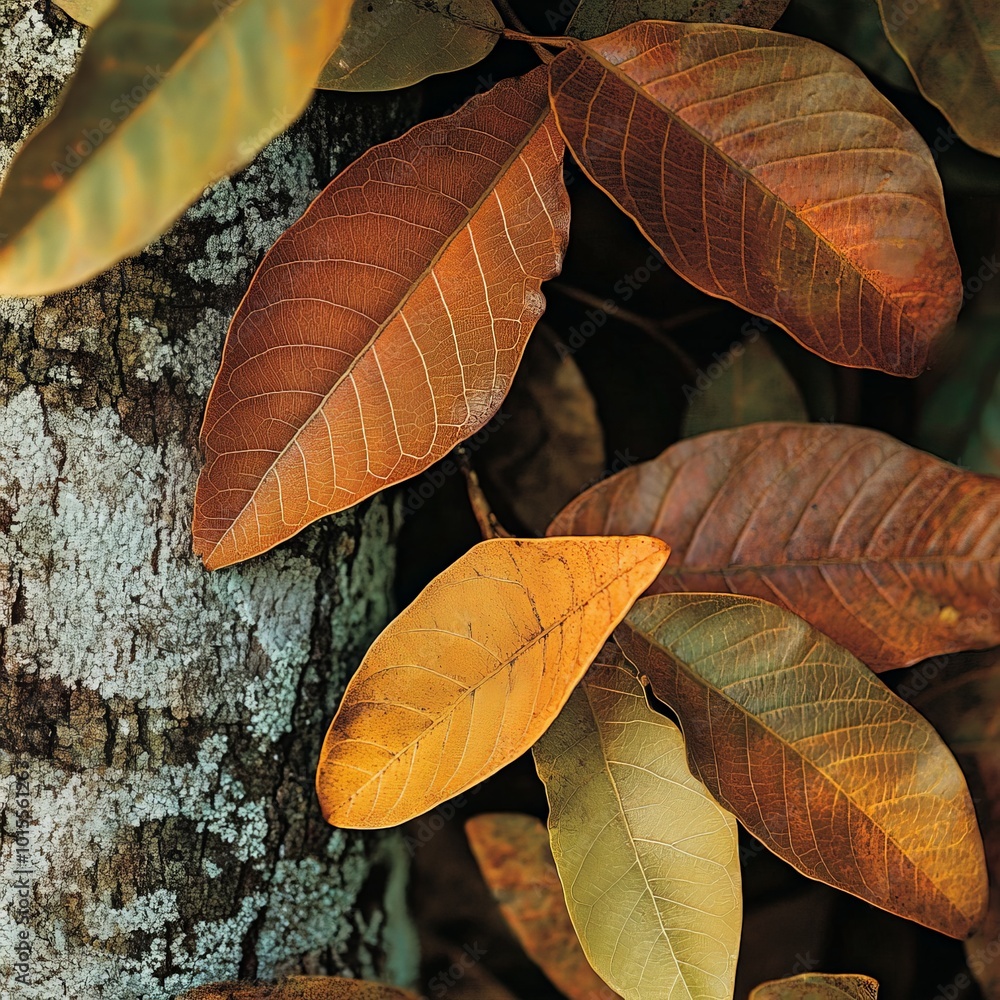 Poster a close-up of a native leaves, their distinct shapes and colors representing the local ecosystem