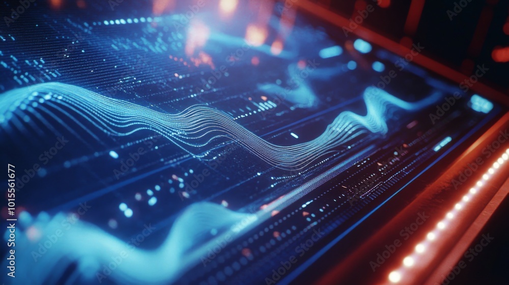 Poster abstract digital interface with waves and data patterns