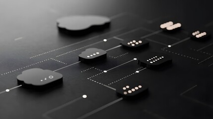 Abstract digital cloud computing network connecting various nodes.