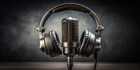 A studio microphone and headphones stand together, ready to capture sound and deliver it to eager listeners.