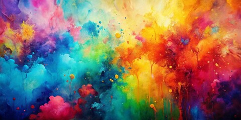 Fototapeta premium Abstract Watercolor Landscape of Vivid Color Splashes and Drips