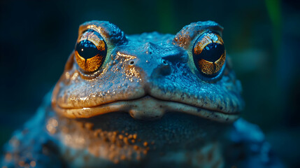 Closeup Macro Photo of a Frog with Blue Skin