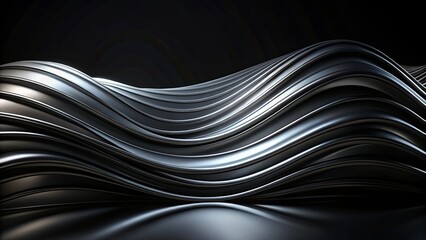 Obraz premium Metallic Waves, a Symphony of Form and Light, Flowing in an Abstract Dance of Silver Tones