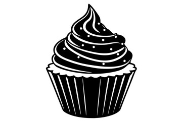 Birthday cupcake with butter silhouette minimalistic vector art illustration