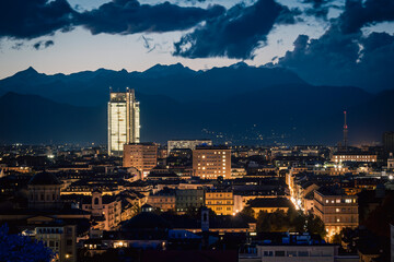 Obraz premium Evening view of Torino from the Monte dei Cappuccini.