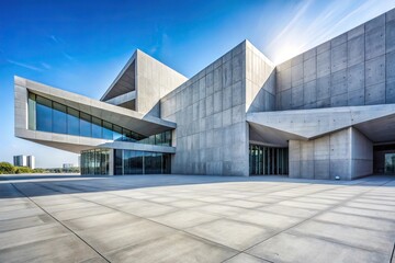 Fototapeta premium Geometric concrete building with clear sky