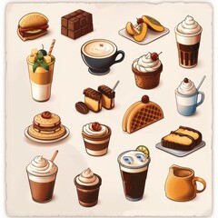Variety of Coffee Beverages and Desserts Illustration - Café Menu Design