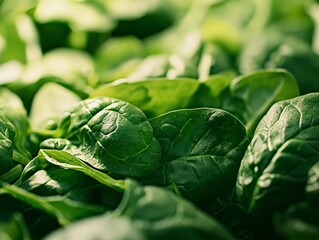 Obraz premium A close-up of spinach leaves showing their natural texture and vibrant color