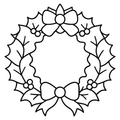 coloring page, bold line art, Christmas Wreath, vector illustration