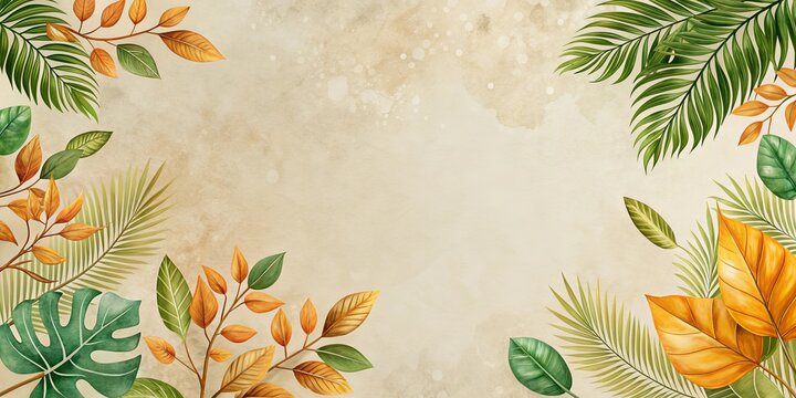 A delicate watercolor illustration of vibrant green and yellow foliage adorning a textured canvas background, creating a serene and elegant composition.