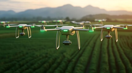 Drones Flying Over Green Field