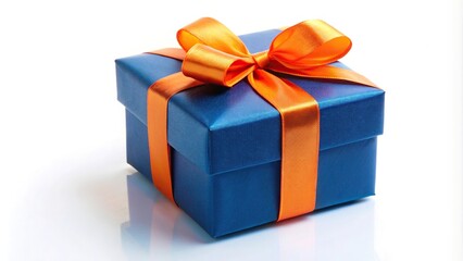 Obraz premium Gift box with orange bow on white background with selective focus
