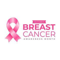 Fototapeta premium Breast cancer awareness month emblem with pink ribbon symbol