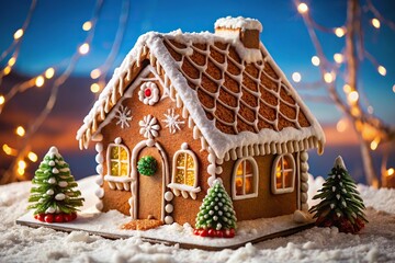 Gingerbread Christmas house with a tilted angle
