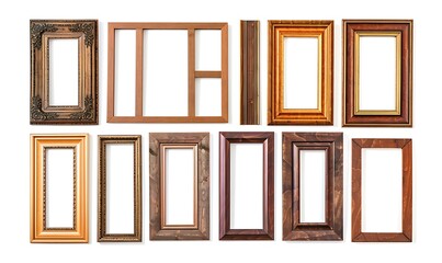 Set of picture frames. Collage of different canvas painting on a white background