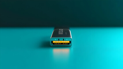 3D Render of a Black and Silver Device on a Teal Background