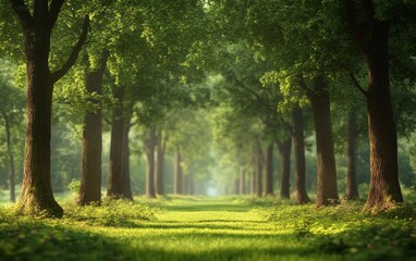 Fototapeta premium A group of trees standing tall together in a serene forest clearing