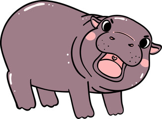 Cute Baby Pygmy Grumpy Hippo Bouncy pig cartoon character
