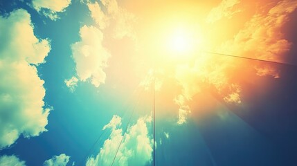 Naklejka premium A reflection of the sky and clouds on the surface of a glass building, merging the architecture with nature. --chaos 70