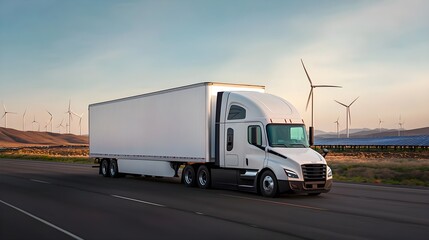 Semi Truck Wind Turbine Landscape