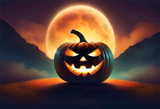 Cabe&ccedil;a de ab&oacute;bora do dia das bruxas com lua vermelha.