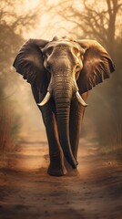 Obraz premium Powerful Elephant in Dark Forest Wildlife Photography