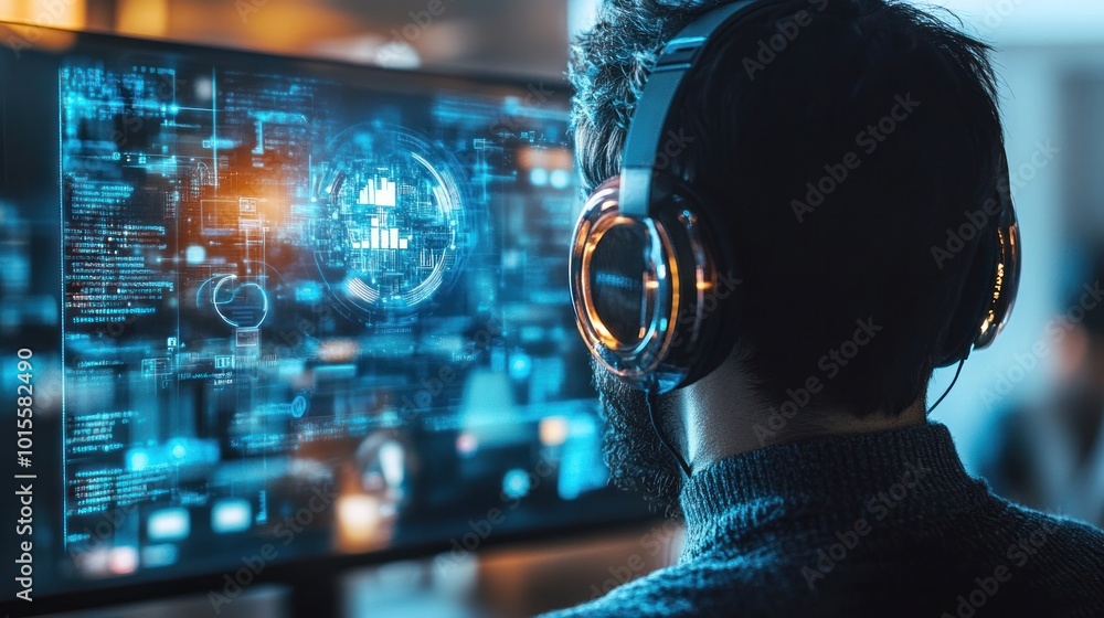 Aufkleber phone with ai assistant hologram, displaying a virtual assistant as a man manages tasks using smart 