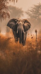 Obraz premium Powerful Elephant in Dark Forest Wildlife Photography