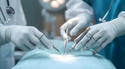 Surgeon Hands Holding Surgical Tools