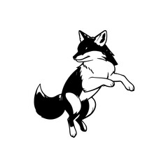 Dynamic Leaping Fox Vector Illustration - Detailed Black and White Animal Silhouette Design for Wildlife Art, Logos, and Tattoos