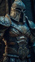 Obraz premium Epic Spartan Warrior in Battle Armor, Dramatic Cinematic Lighting