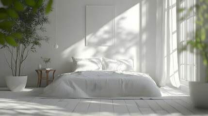 Minimalist Bedroom Interior Design with White Bed and Natural Light Illustration