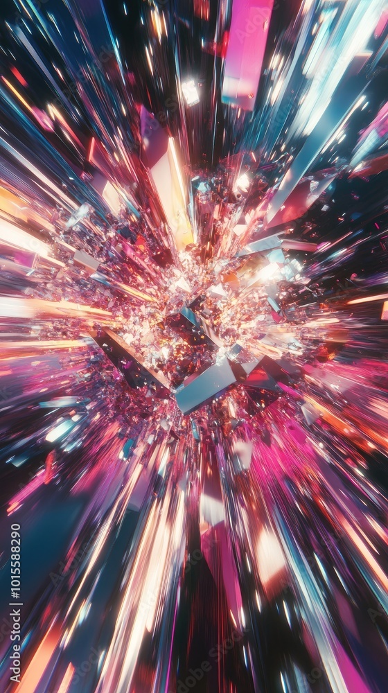 Poster A vibrant explosion of colors and shapes creating a mesmerizing visual effect, ideal for design and digital art projects.