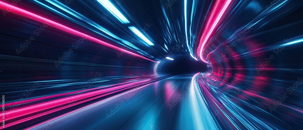Poster a vibrant tunnel of light, showcasing dynamic colors and high-speed motion effects, creating a futur