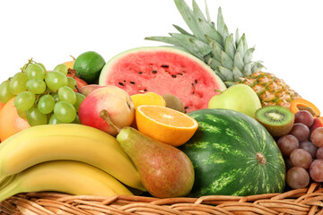 Many different fresh fruits isolated on white