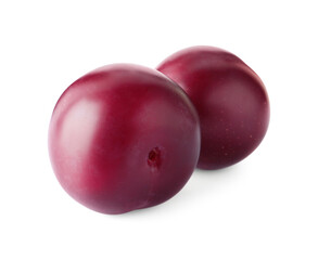Two fresh ripe plums isolated on white
