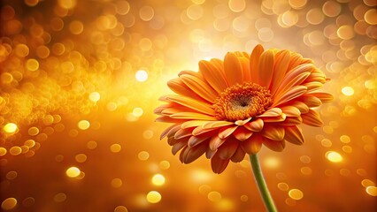 Glowing orange flower on golden background with bokeh light effects