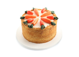 Delicious natural carrot cake isolated on white