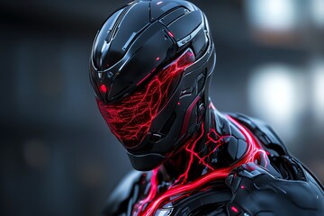 Futuristic circulatory system in a cyborg, with blood vessels and synthetic veins glowing with digital energy