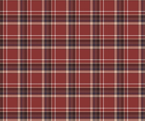 Plaid fabric pattern, brown, cream, white, blue, beautiful and elegant seamless for textiles, and for designing clothes, skirts, pants or decorative fabrics. Vector illustration.
