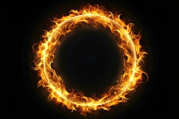 Golden glowing fire circle reflected on black background