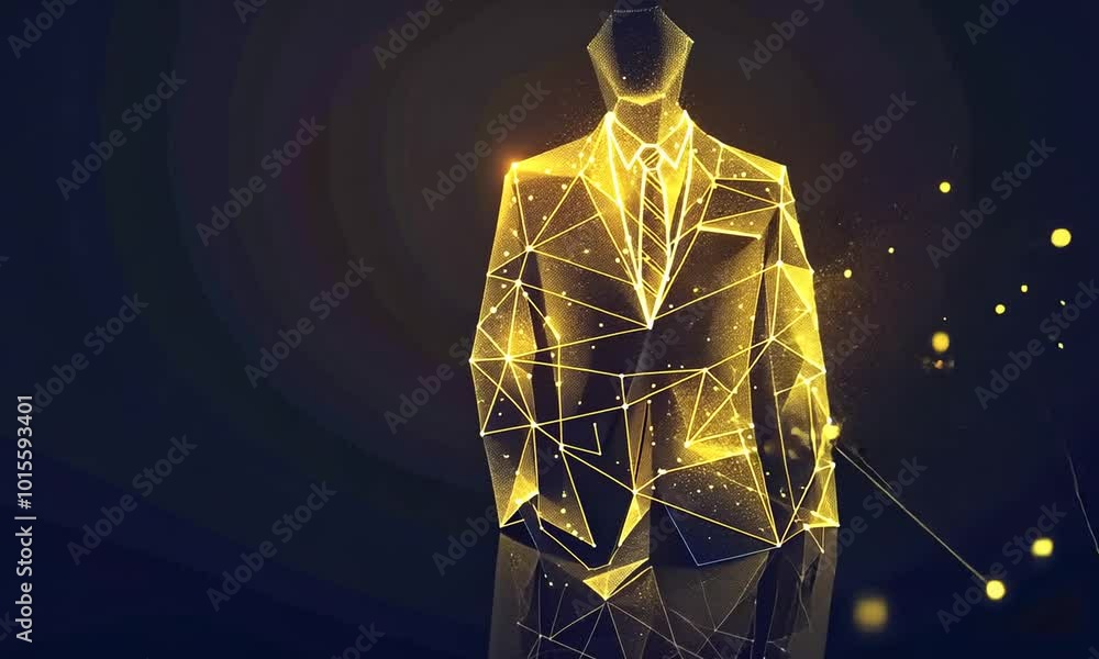 Poster dynamic business jazz of ticking and pulsating lines and dots, shimmering in gold hologram against a