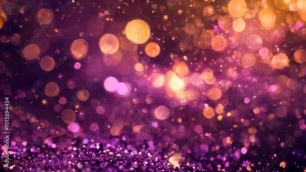 Poster abstract background featuring a dazzling display of purple and gold bokeh lights.