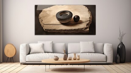 Minimalist Zen Interior Decor with Natural Elements and Abstract Art
