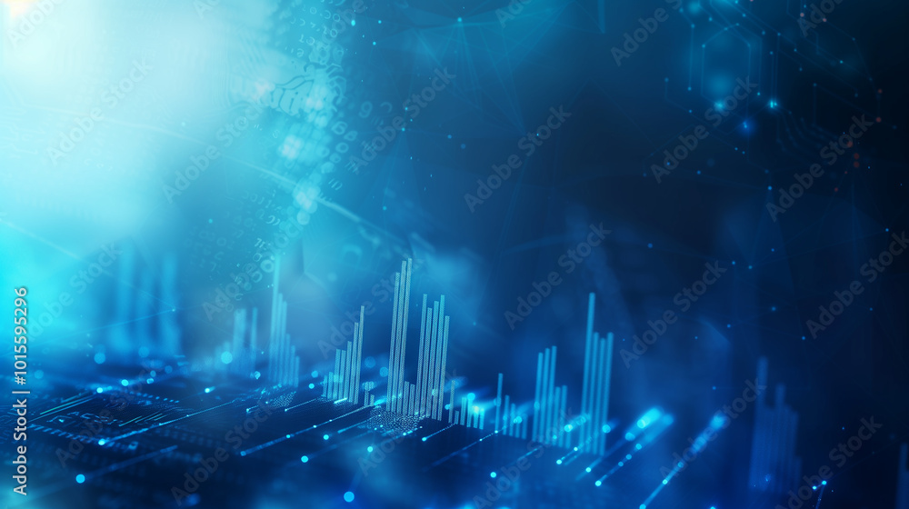 Poster blue business background with business data graphs analytics