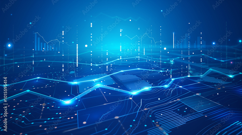 Poster blue business background with business data graphs analytics