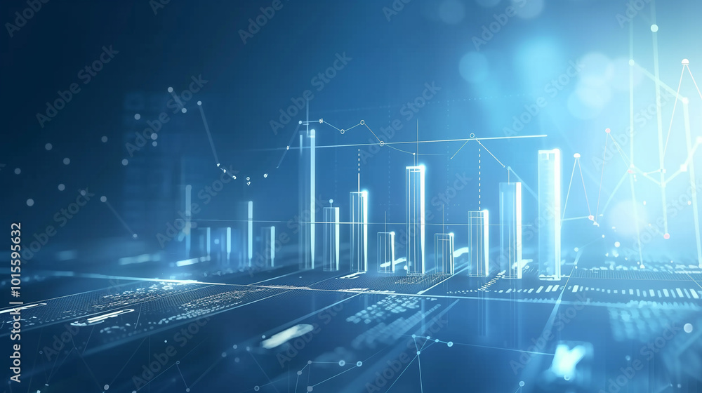 Poster blue business background with business data graphs analytics