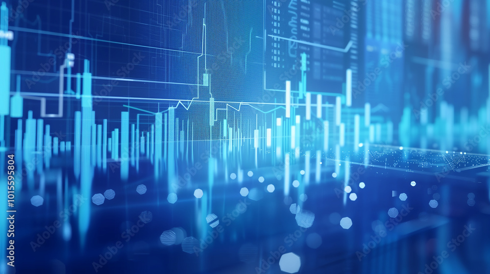 Poster blue business background with business data graphs analytics