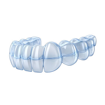 Clear aligners for teeth straightening, dental treatment, orthodontic care, white isolate background.