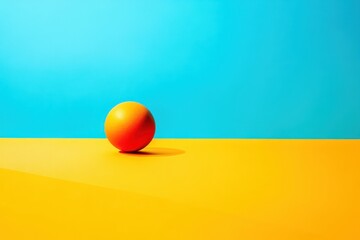 Ai generative, A Single Orange Sphere Resting on a Yellow Surface Against a Blue Background